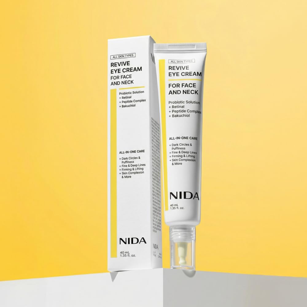 NIDA Revive Eye Cream For Face And Neck | Probiotics Lystate Solution, Retinal, Peptide Complex, Bakuchiol | Wrinkles, Fine Lines, Cell Turnover, Firm Skin Texture, Radiant Skin | 1.35 fl. oz., 40ml