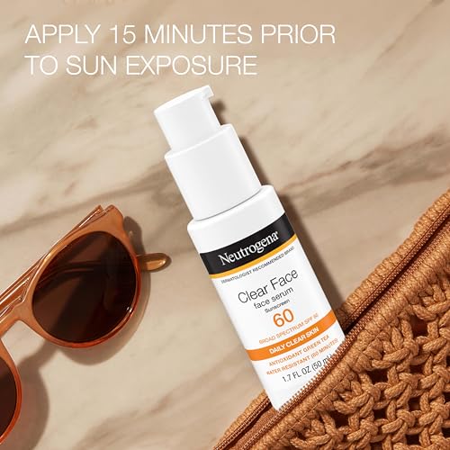 Buy now Neutrogena Clear Face Serum Sunscreen with Green Tea, Broad Spectrum SPF 60, Non-Comedogenic Face Sunscreen for Lightweight UVA/UVB Protection, Oxybenzone- & Fragrance-Free, 1.7 fl. oz at indiglob india
