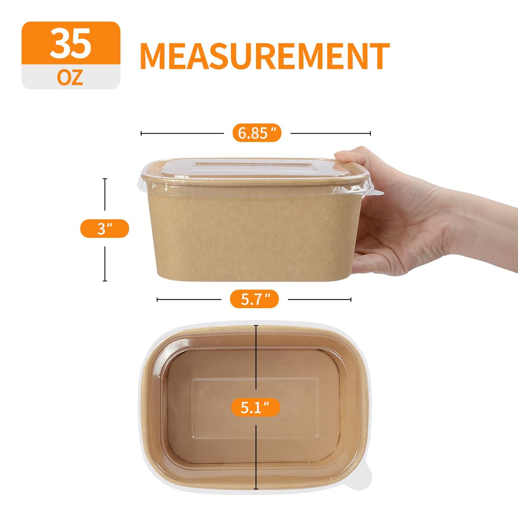 Celel 35 oz Paper Food Containers with Lids 50 Pack Meal Prep Containers