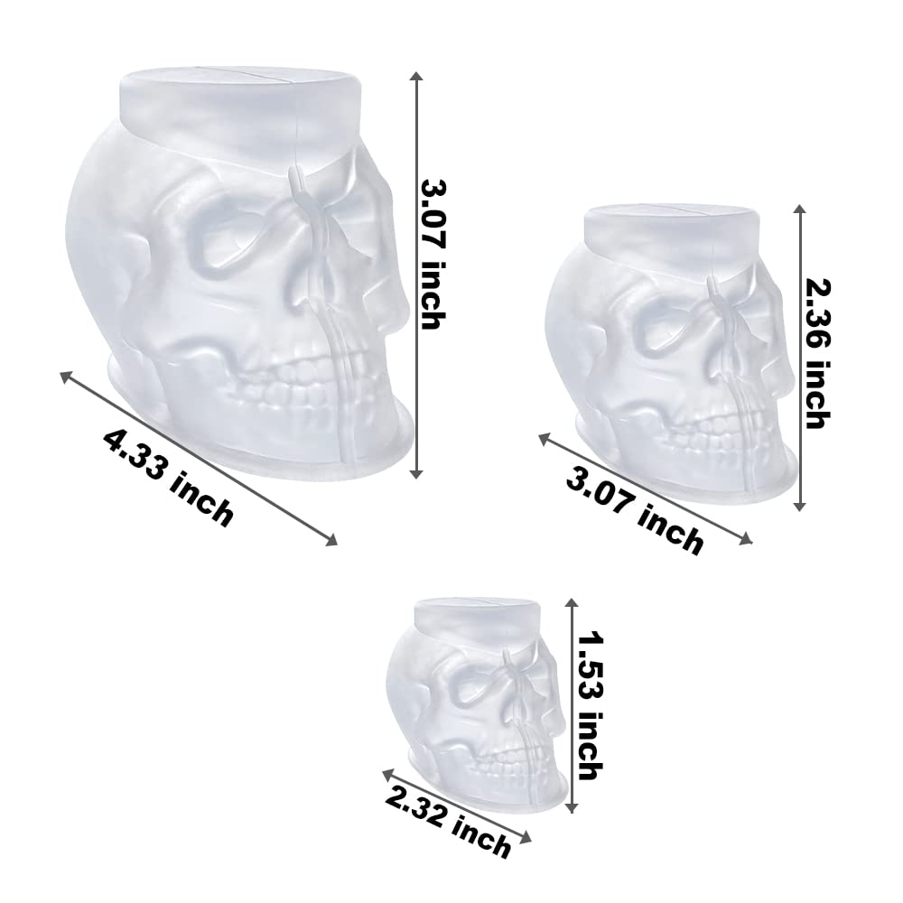 RESINWORLD Set of Large + Medium + Small 3D Skull Resin Molds, Flexible Clear Silicone Skull Head Molds, Silicone Molds for Resin, Soap, Clay, Candle Wax Casting, Halloween Home Decoration