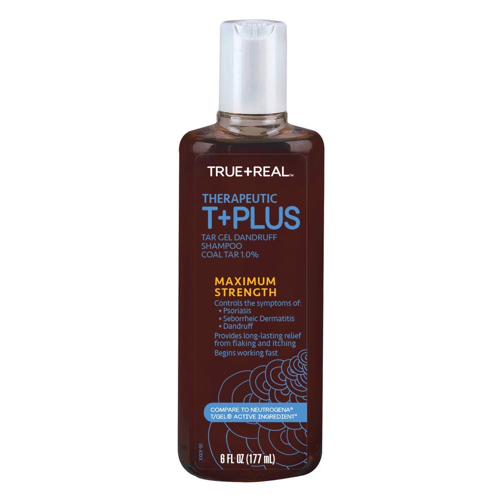 True+Real Therapeutic T+plus Tar Gel Dandruff Shampoo Coal Tar 1.0% Maximum Strength, 6 Ounce