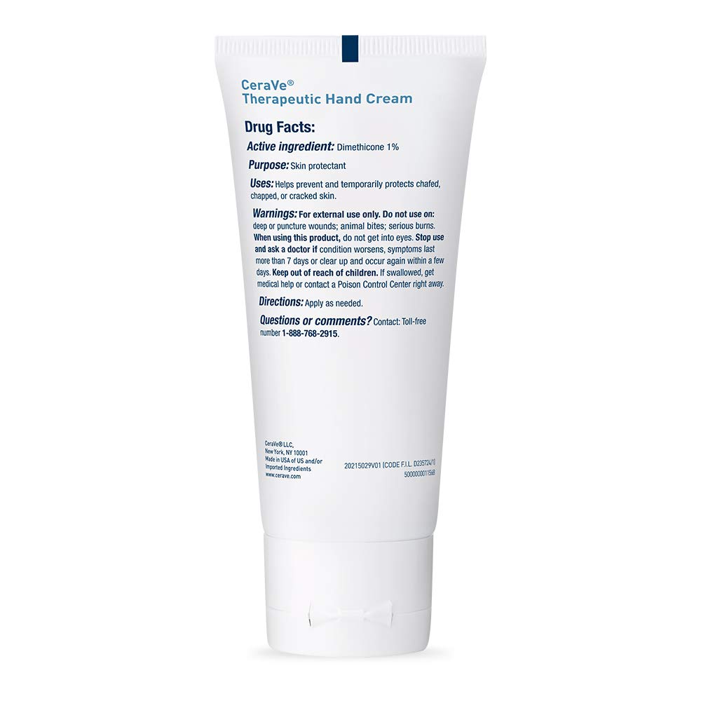 CeraVe Therapeutic Hand Cream, Hyaluronic Acid & Niacinamide Lotion, 3oz | Dermatologist-Tested Dimethicone Hand Lotion Protects Over-Worked Skin; Ideal Hand Cream For Dry Cracked Hands
