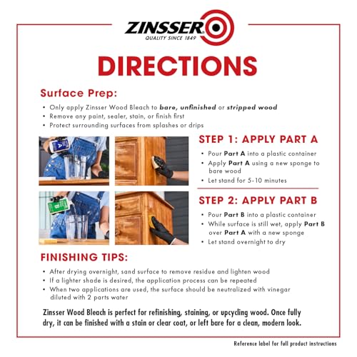 Buy now Zinsser Wood Bleach Kit | Lighten Furniture, Floors, Cabinets, Trim | Removes Red Tone | 2-Step Brightening System | 2-Step 8 fl. oz. Kit (16 fl. oz. Total) at indiglob india