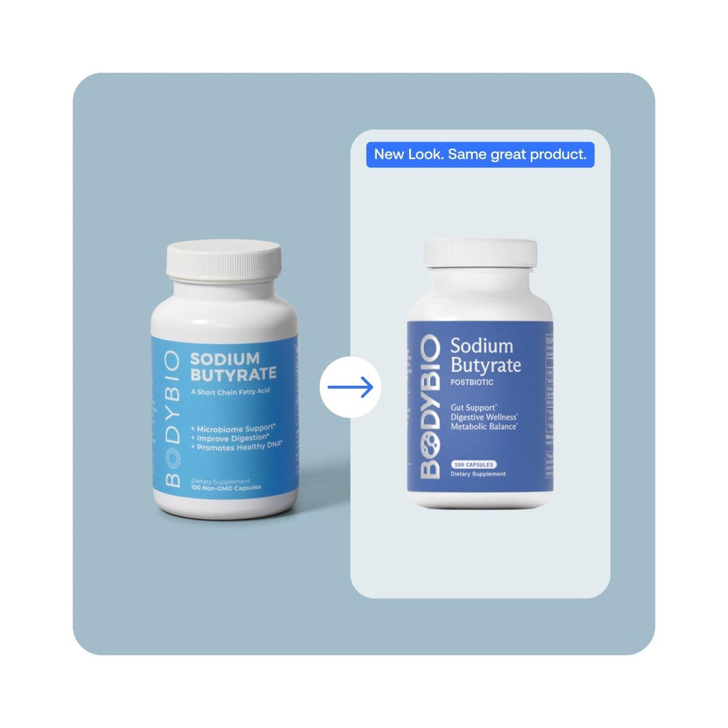 Buy now BodyBio Butyrate - Postbiotic for Gut Health, Digestive Support, Bloat, Gas & Constipation Relief, Leaky Gut Repair - Sodium + Butyric Acid Supplement for GI Wellness at indiglob india