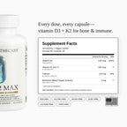 D3+K2 Max Vitamin D3 125mcg + K2 MK-7 100mcg with Calcium 210mg & BioPerine - Bone, Heart & Immune Support - Non-GMO, Gluten Free - 60 Capsules