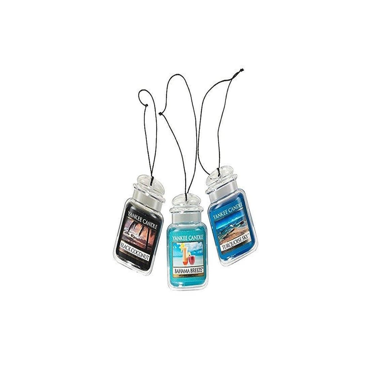 Buy now Yankee Candle Hanging Car Jar Ultimate 3-Pack Air Fresheners Neutralizes Odors Up to 30 Days Includes: Beach Walk Pink Sands and Sun and Sand (Pack of 3) Bahama Breeze, Black Coconut, Turquoise Sky 1 count (Pack of 3) at indiglob india
