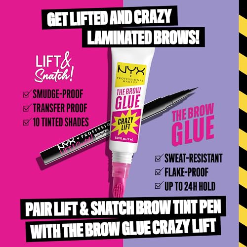 Buy now NYX PROFESSIONAL MAKEUP The Brow Glue Crazy Lift, Brow Lamination Gel with 16HR Strong Hold & Built-In Styling Comb - Clear Eyebrow Gel at indiglob india