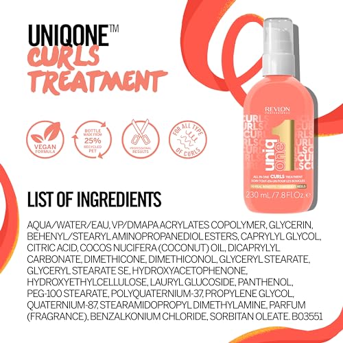 Buy now Revlon Professional UniqOne Curls Treatment, 10-in-1 Leave-In for Curly Hair, 96H Frizz Control, Deep Nourishment & Repair, Curl Definition, Heat Protection, Vegan, 7.8 fl oz at indiglob india