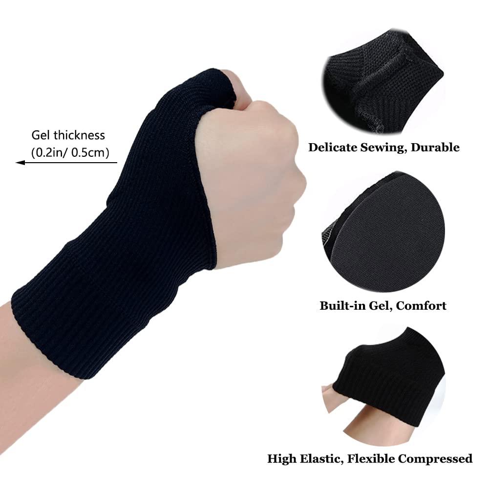 Thumb Wrist Arthritis Gloves (2Pcs), Elastic Compression Sleeves Fingerless Glove with Gel Pad for Arthritis,Tendonitis,Carpal Tunnel,Rheumatoid,Typing, Breathable Compression Gloves for Women & Men
