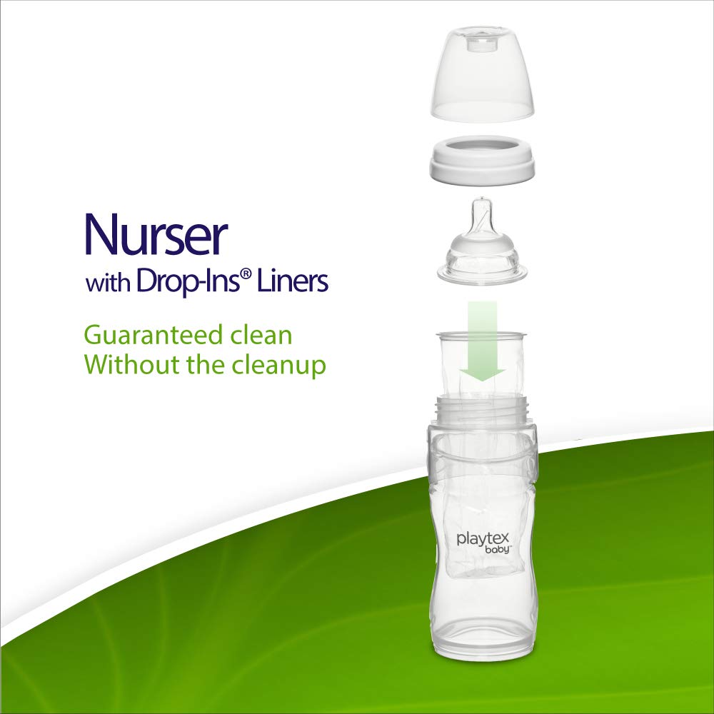 Diaper Genie Playtex Nurser Drop-Ins Baby Bottle Disposable Liners, Closer to Breastfeeding, 8 Oz, 50 Count