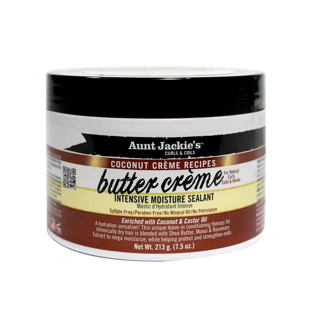 Aunt Jackie's Coconut Crème Recipes Butter Crème Intensive Moisture Sealant, Leave-In Conditioning Therapy for Dry Hair, 7.5 oz