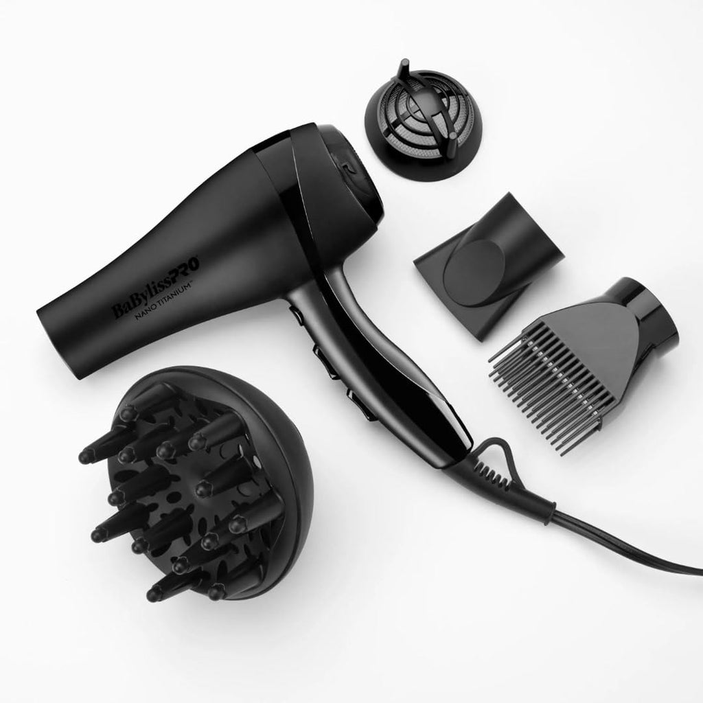 BaBylissPRO Nano Titanium 2000-Watt Blow Dryer with Concentrator Nozzle, Professional Grade Ionic Corded Styling Tool for Hair