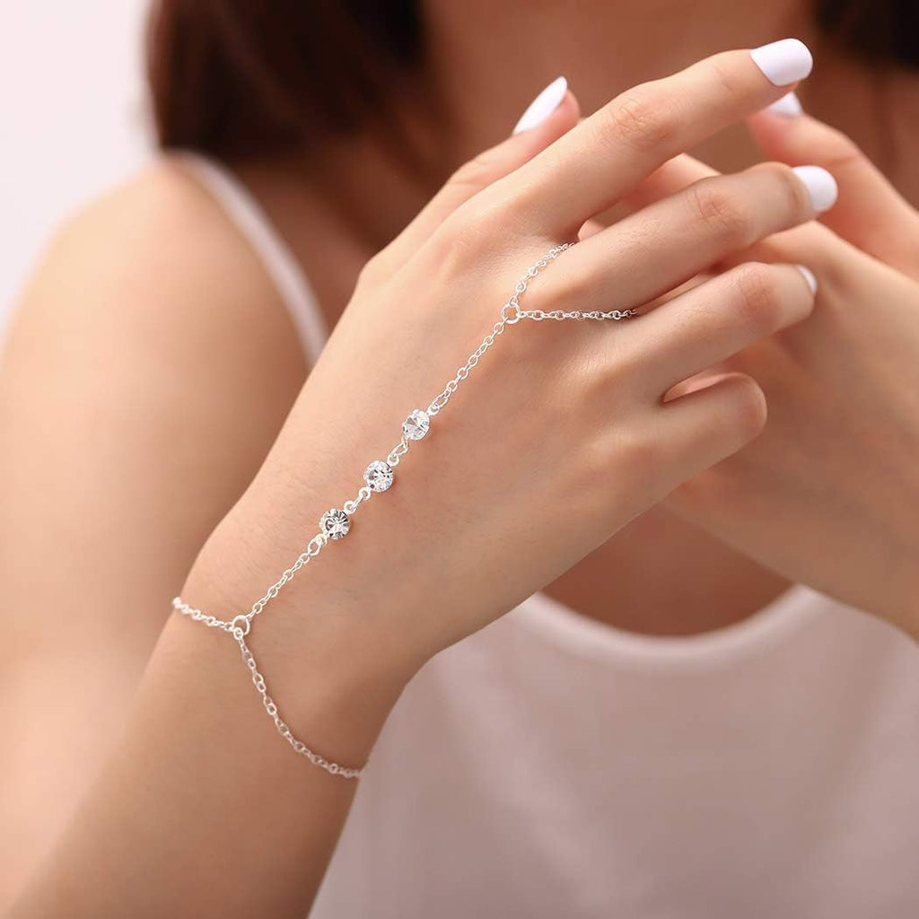 Buy now Crystal Finger Bracelets Ring Hand Chain Beach Slave Bracelet Jewelry for Women(Silver) Default at indiglob india