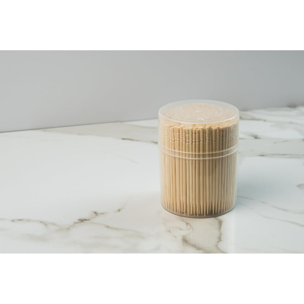 Traditional Single Point Wooden Toothpicks Made from Bamboo, Bulk Pack (500), -1 Container (500)