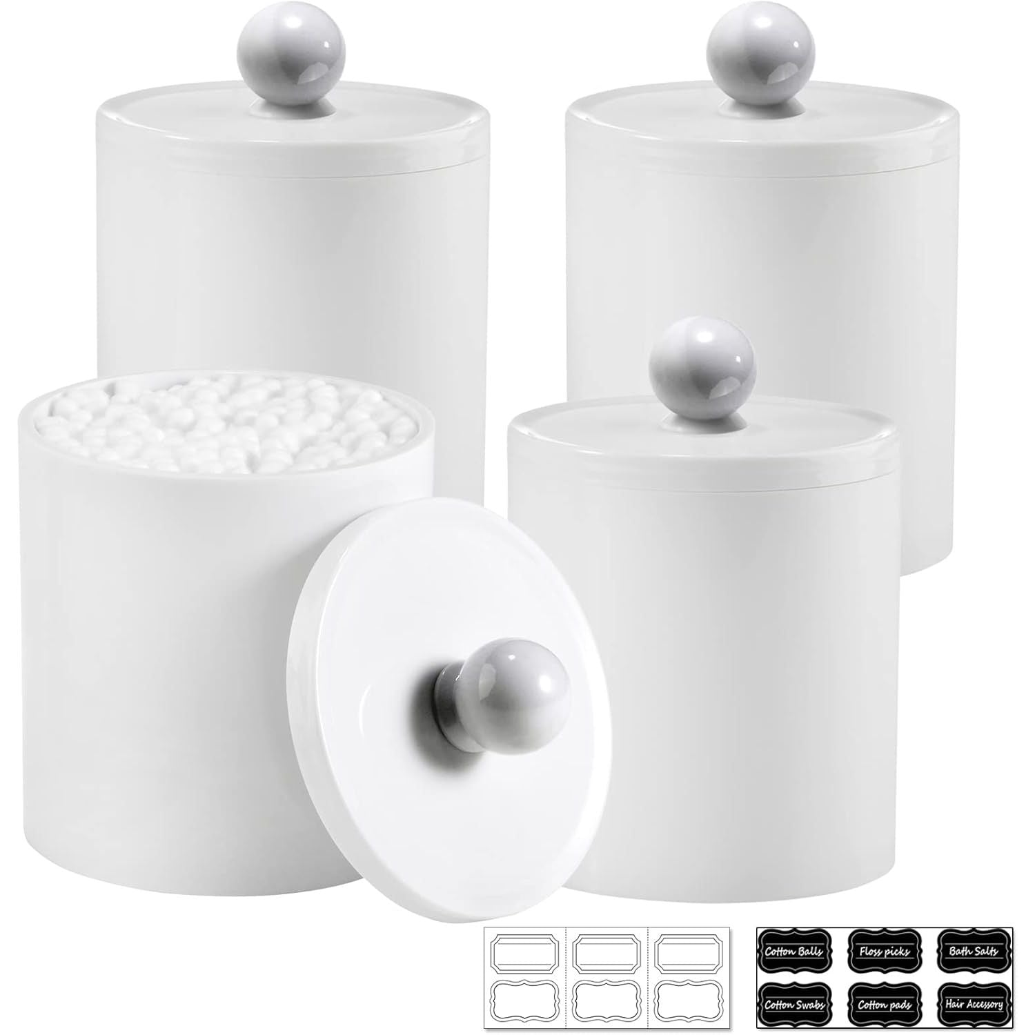 Buy now SheeChung 2 Pack of 10 Oz. Small Clear Plastic Apothecary Jar - Qtip Dispenser Holder Bathroom Vanity Storage Canister Acrylic Jar for Cotton Balls/Swabs/Rounds,Q-tips (Black) 4 Pack of 12 oz. White at indiglob india