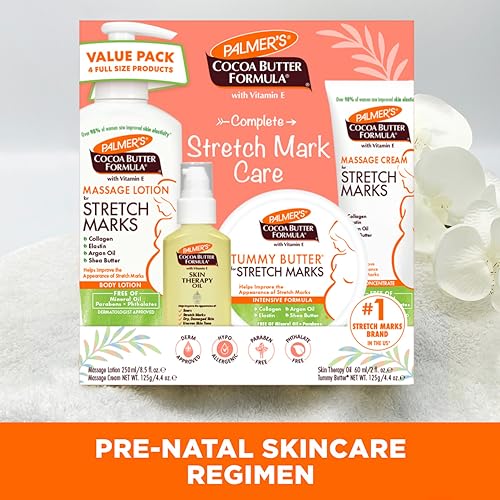 Buy now Palmer's Cocoa Butter Formula Pregnancy Skin Care Kit for Stretch Marks and Scars, Dermatologist Approved, Gift for Mom to Be, 4 Piece Full Size Set at indiglob india