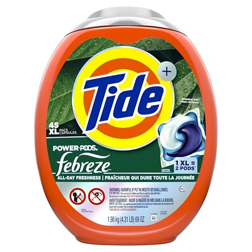 Buy now Tide Power Pods with Febreze Laundry Detergent Pacs, 45 Count, Botanical Rain Scent, All-Day Freshness at indiglob india