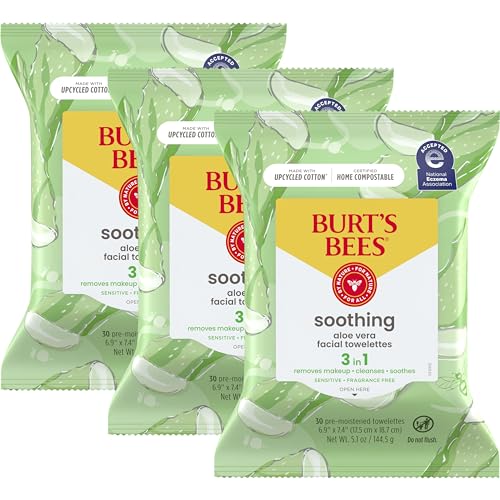 Buy now Burt's Bees Aloe Vera Face Wipes, for Sensitive Skin, Soothing Makeup Remover & Facial Cleansing Towelettes, 30 Ct. (3-Pack) at indiglob india