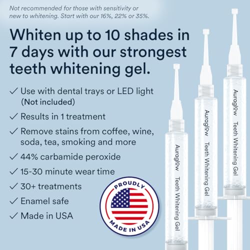Buy now AuraGlow Teeth Whitening Gel Syringe Refill Pack, 44% Carbamide Peroxide, (3X) 5ml Syringes, 30 Treatments at indiglob india