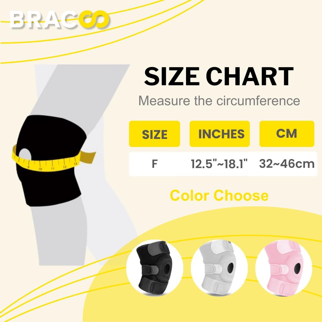 Buy now Bracoo Knee Support Brace for Men Women, Adjustable Compression Sleeve Wrap Patellar Pad Tendon - Arthritis Pain, meniscus tear, Injury Recovery, Running, Workout, KS10 at indiglob india
