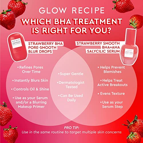 Buy now Glow Recipe Strawberry Smoothing Salicylic Acid Serum - Blemish Clarifying Skin Care, AHA BHA Exfoliant + Pore Minimizer + Plumping Hyaluronic Acid + Brightening Allantoin - Korean Face Serum, 30ml at indiglob india