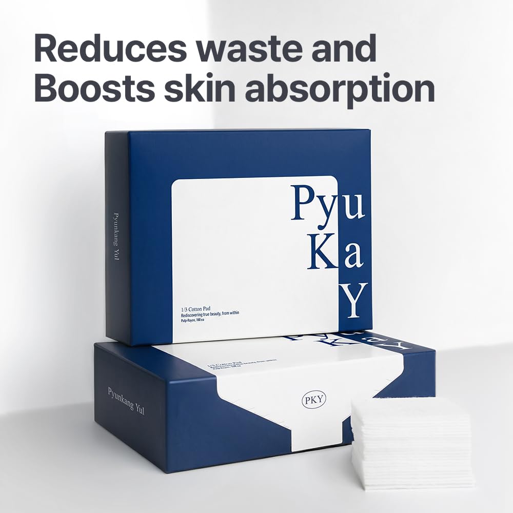 Pyunkang YUL PKY 1/3 Cotton Pads - High Absorbency Facial Toner Pads, Lint-Free Makeup Remover Squares (160 Count)