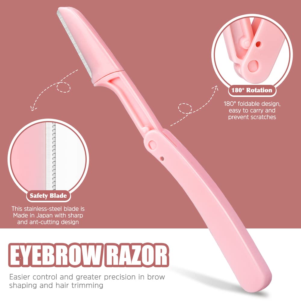 TsMADDTs 7 pcs Tweezers Set for Women Facial Hair, Precision Tweezer for Eyebrows with Curved Scissor and Eyebrow Razor for Ingrown Hair, Pink&Yellow