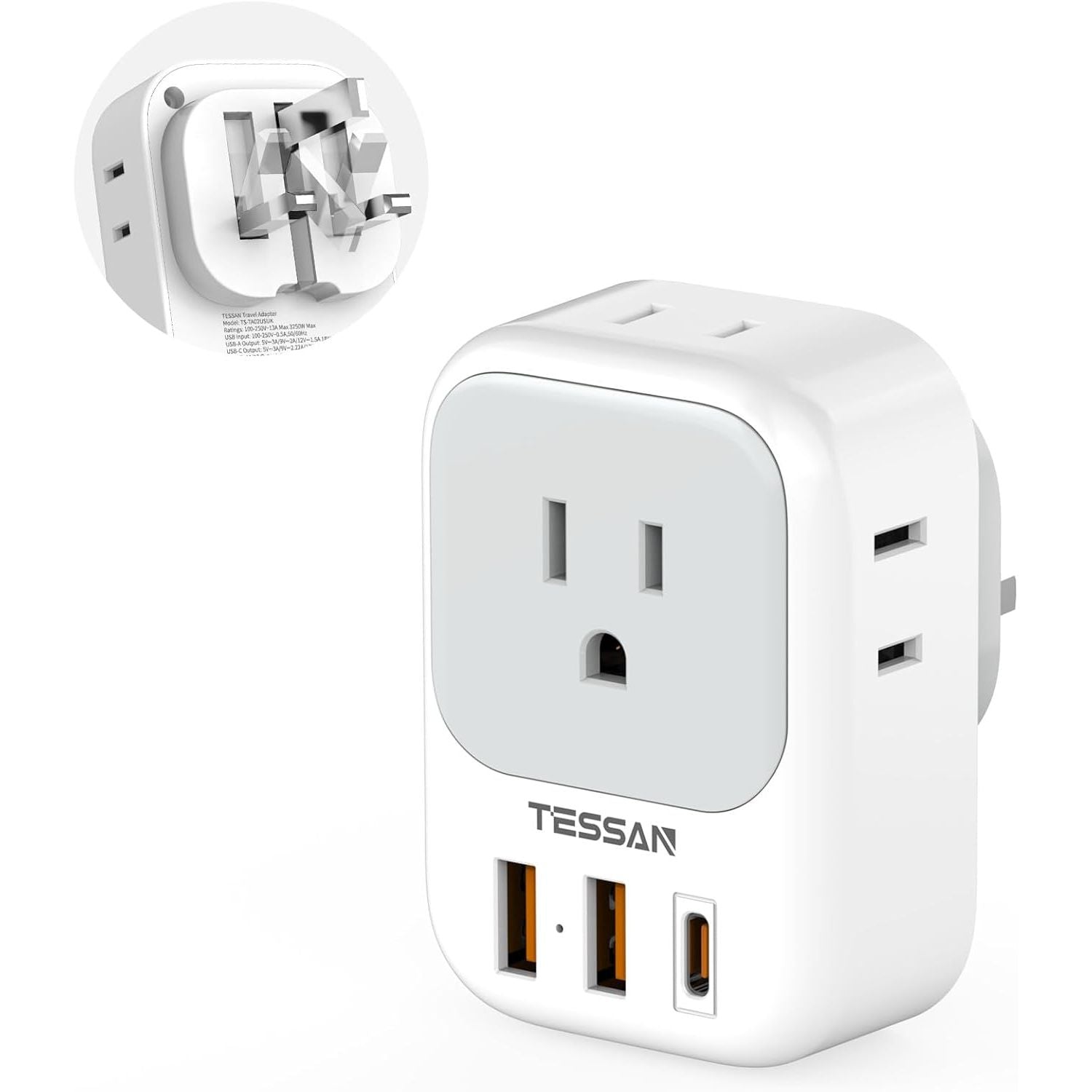 Buy now European Travel Plug Adapter USB C, TESSAN International Plug Adapter with 4 AC Outlets 3 USB Charging Ports, Type C Europe Power Adaptor for US to EU France Germany Iceland Spain Italy Type G-UK Ireland-Foldable at indiglob india