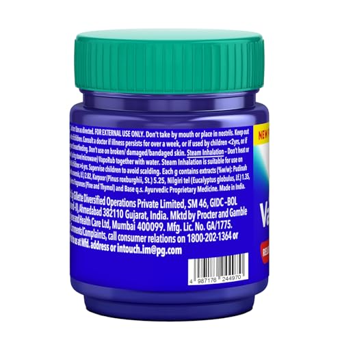 Buy now Vicks Vaporub Relief from Cold, Cough, Blocked Nose, Headache, Body ache, Muscular Stiffness and Breathing Difficulty, 105ml at indiglob india