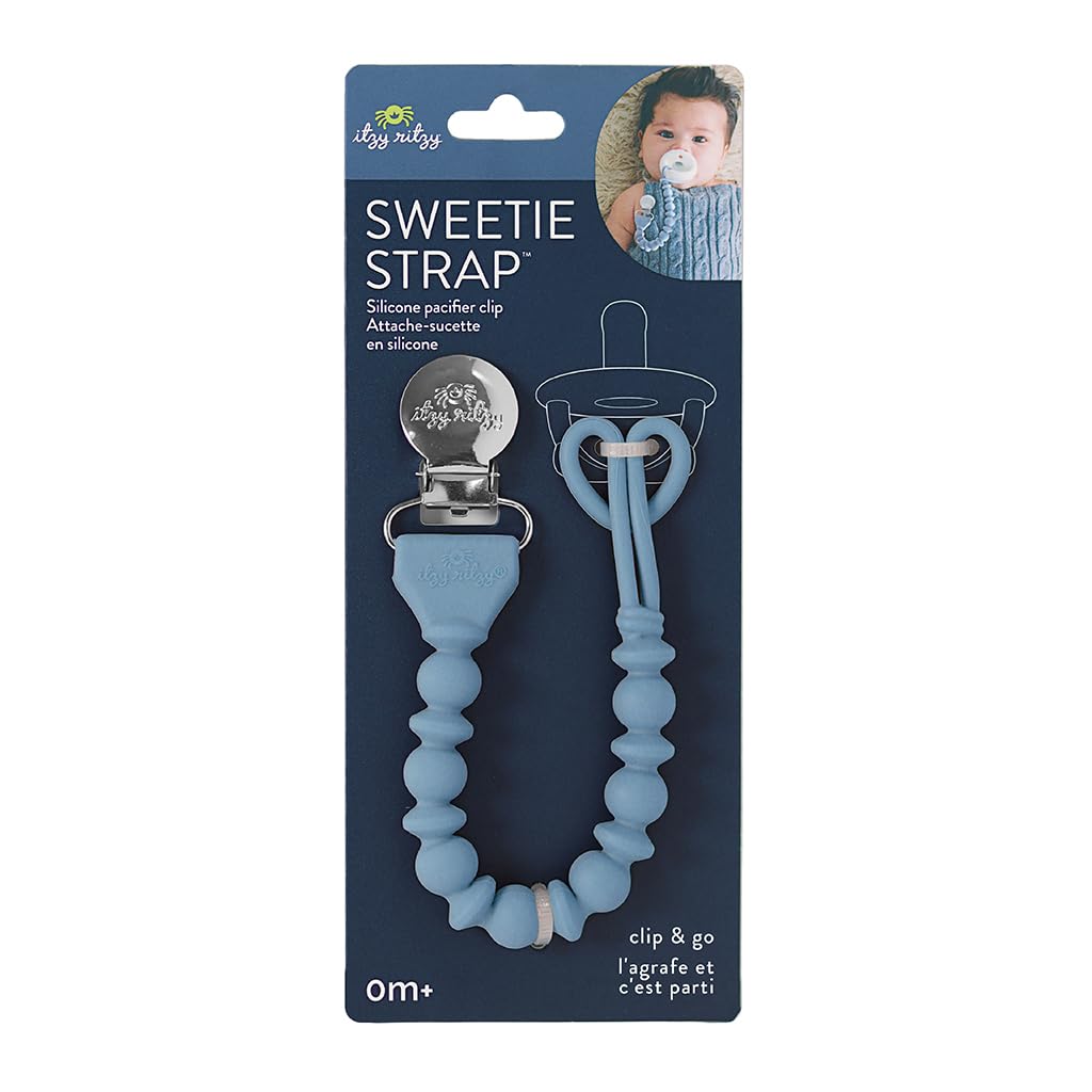 Itzy Ritzy Silicone Pacifier Clip, Binky Clip Holder for Babies (Blue)