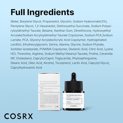 Buy now COSRX Pure Sodium Hyaluronic Acid 3% Serum, Hydratying & Moisture Boosting for Fine Lines & Wrinkles, Repair Dry Skin, 0.67fl.oz/20ml, No Artificial Fragrance, Korean Skin Care at indiglob india