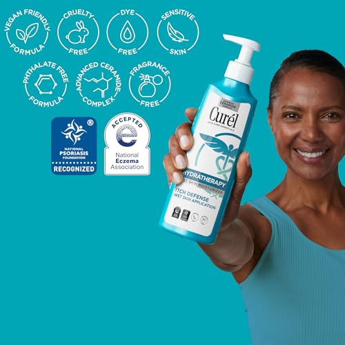 Buy now Curel Hydra Therapy, Itch Defense Moisturizer, Wet Skin Lotion, with Advanced Ceramide Complex, Vitamin E, & Oatmeal Extract, Helps to Repair Moisture Barrier, 12 Oz at indiglob india