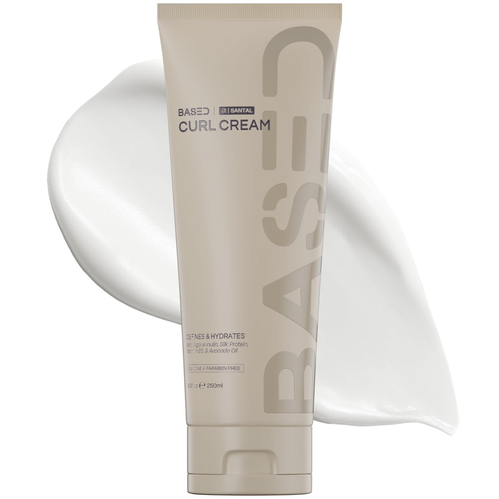 BASED Curl Cream for Men, Curl Defining Cream for Curly Hair, No Harsh Chemicals or Artificial Fragrance, Medium Hold, Hydrates & Nourishes with Agave, Silk Protein & Castor Oil, 8.5 oz (Pack of 1)