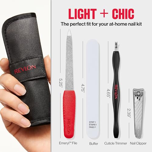 Buy now Revlon Manicure Essentials Kit with Travel Case, Nail Care Set with Dual Ended Cuticle Trimmer, Curved Blade Clippers, Compact Emeryl File & Buffer (Pack of 1) at indiglob india