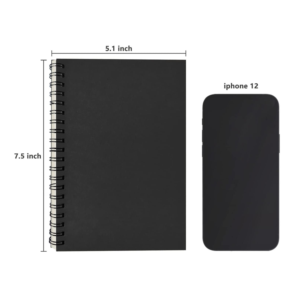 DSTELIN Blank Spiral Notebook, 1-Pack, Soft Cover, Sketch book, 100 Pages / 50 Sheets, 7.5 inch x 5.1 inch (Black)