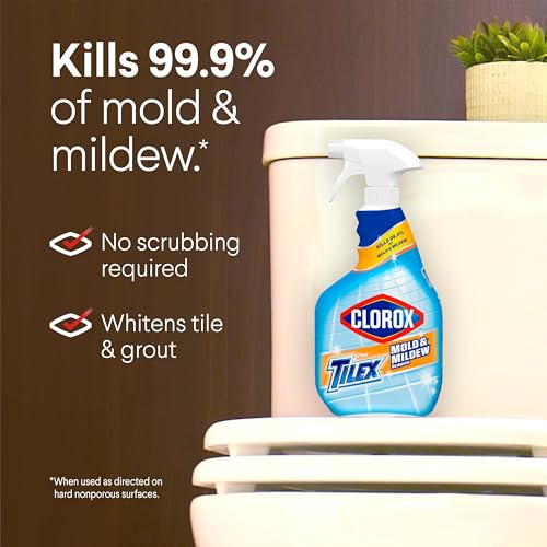 Buy now Clorox Plus Tilex Mold and Mildew Remover with Bleach, Spray Bottle, 32 Fluid Ounces, Unscented, Pack of 3 at indiglob india