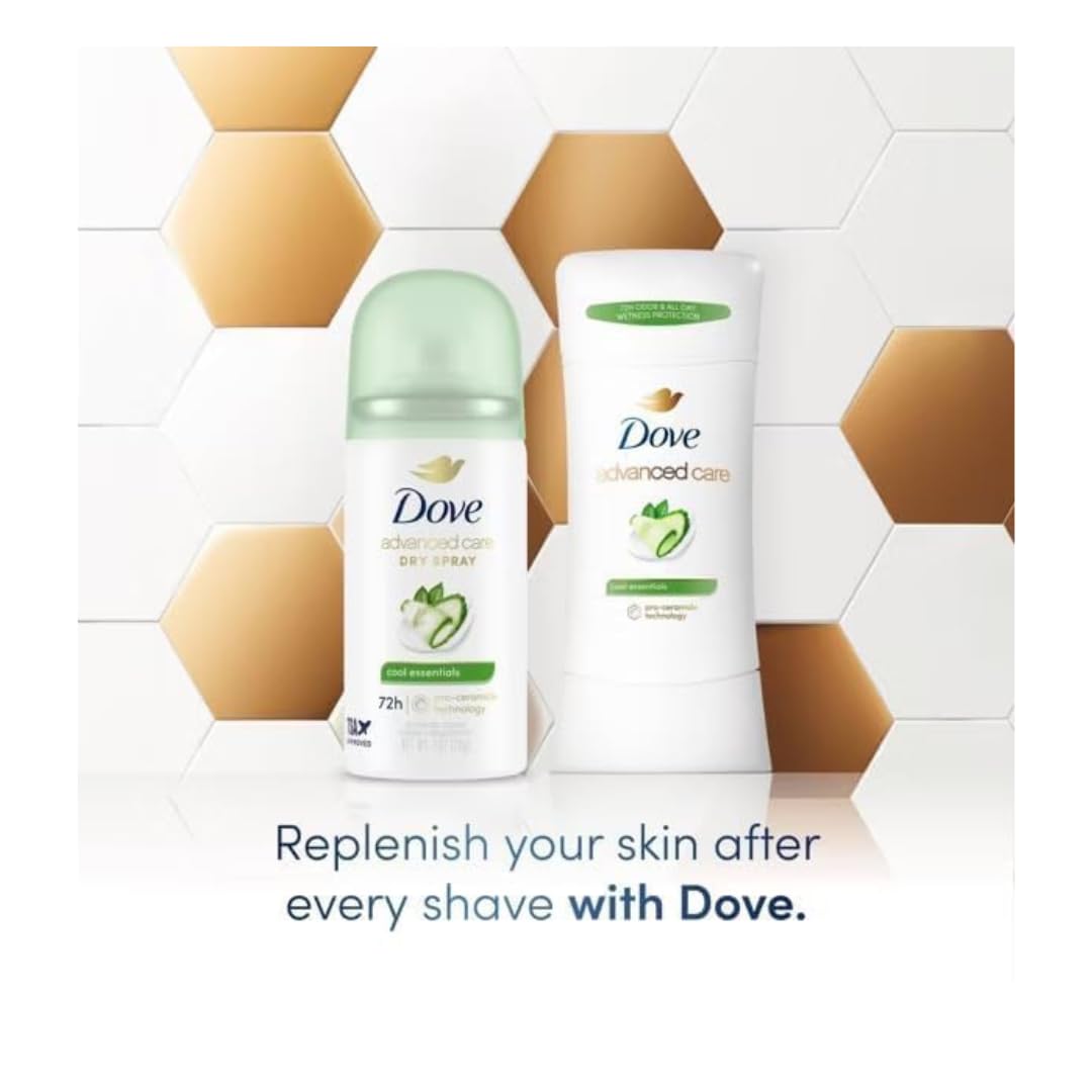 Dove Advanced Care Cool Essentials Antiperspirant & Deodorant Dry Spray Travel Size 1 oz Mini 3-Pack, 72 Hour Protection, Pro-Ceramide Technology, Cool Fresh Pear and Cucumber Scent