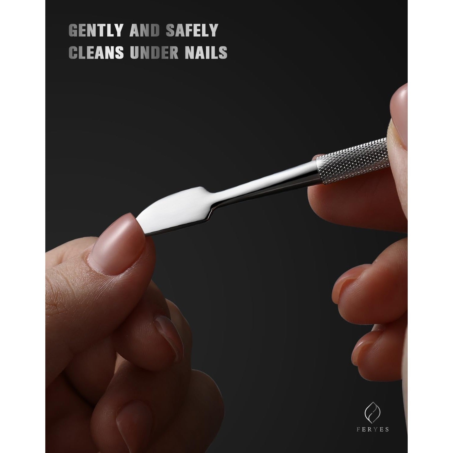 FERYES Professional Cuticle Pushers - Dual-Ended Stainless Steel Manicure and Pedicure Tools, Ergonomic Design Cuticle Stick and Undernail Clean Tool