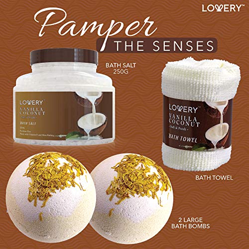 Buy now Gifts For Women Gift Basket for Womenâ€“ 9 Piece Set of Vanilla Coconut Home Spa Set, Luxurious Valentines Day Gifts for Her, Bath and Body Sets Includes Fragrant Lotions, Large Bath Bombs, Coconut Oil at indiglob india