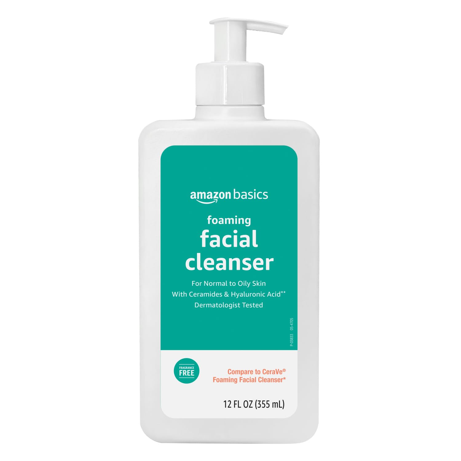 Amazon Basics Foaming Facial Cleanser with Ceramides & Hyaluronic Acid, Gentle Daily Face Wash, Non-Comedogenic, Fragrance-Free, 12 fl oz