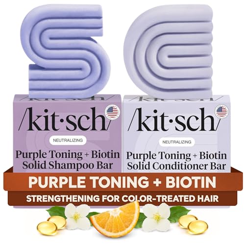 Buy now Kitsch Toning Purple Shampoo & Conditioner Bar Set For Blondes & Color Treated Hair - With Biotin for Strengthening & Neutralizing Brassy Tones - Vegan, Silicone & Sulfate Free - Made in USA at indiglob india