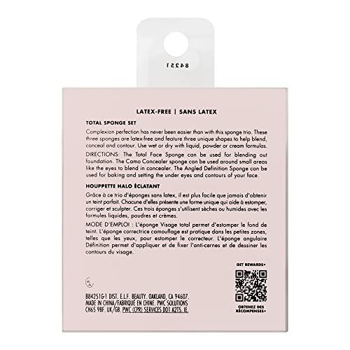Buy now e.l.f. Total Sponge Set, Multi-use Makeup Sponge Set For Flawless Blending, Great For Powder Or Liquid Concealer & Foundation, Vegan & Cruelty-Free at indiglob india
