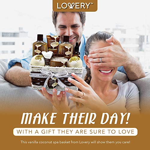 Buy now Gifts For Women Gift Basket for Womenâ€“ 9 Piece Set of Vanilla Coconut Home Spa Set, Luxurious Valentines Day Gifts for Her, Bath and Body Sets Includes Fragrant Lotions, Large Bath Bombs, Coconut Oil at indiglob india