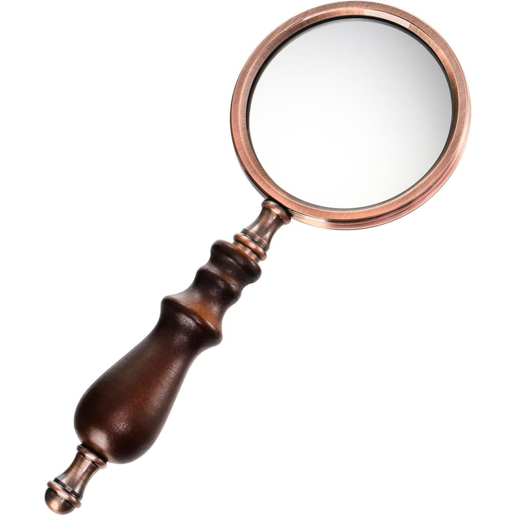 Hiceeden 10X Antique Magnifying Glass, Brass Handheld Magnifier with Wooden Handle, Decorative Reading Magnifying Lens, Vintage Gift for Elderly, Senior
