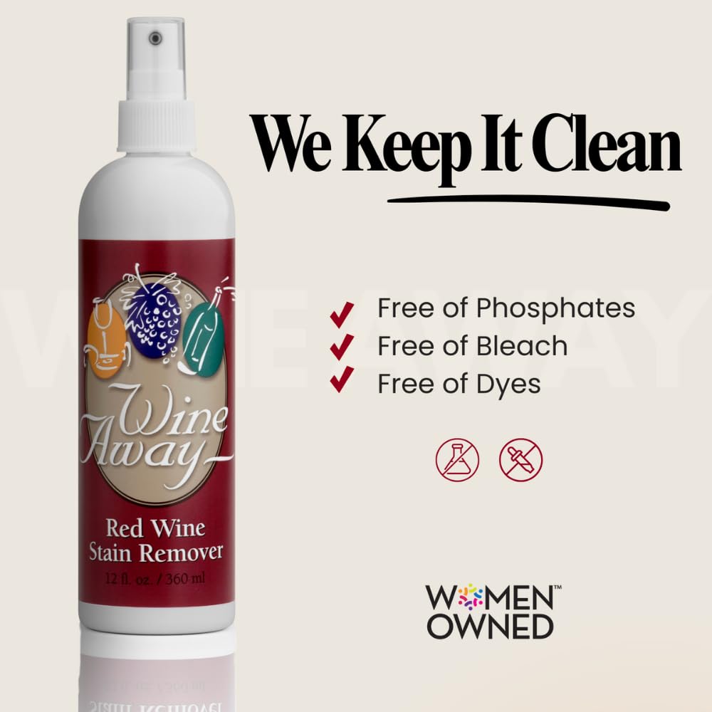 Wine Away Red Wine Stain Remover Spray Bundle, Fabric, Upholstery & Carpet Cleaner Solution, Removes Wine Spots & Laundry Stains, Fast-Acting Spot Treatment, 12oz Home & 2oz Travel Size