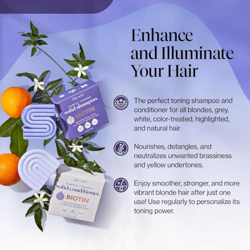 Buy now Kitsch Toning Purple Shampoo & Conditioner Bar Set For Blondes & Color Treated Hair - With Biotin for Strengthening & Neutralizing Brassy Tones - Vegan, Silicone & Sulfate Free - Made in USA at indiglob india