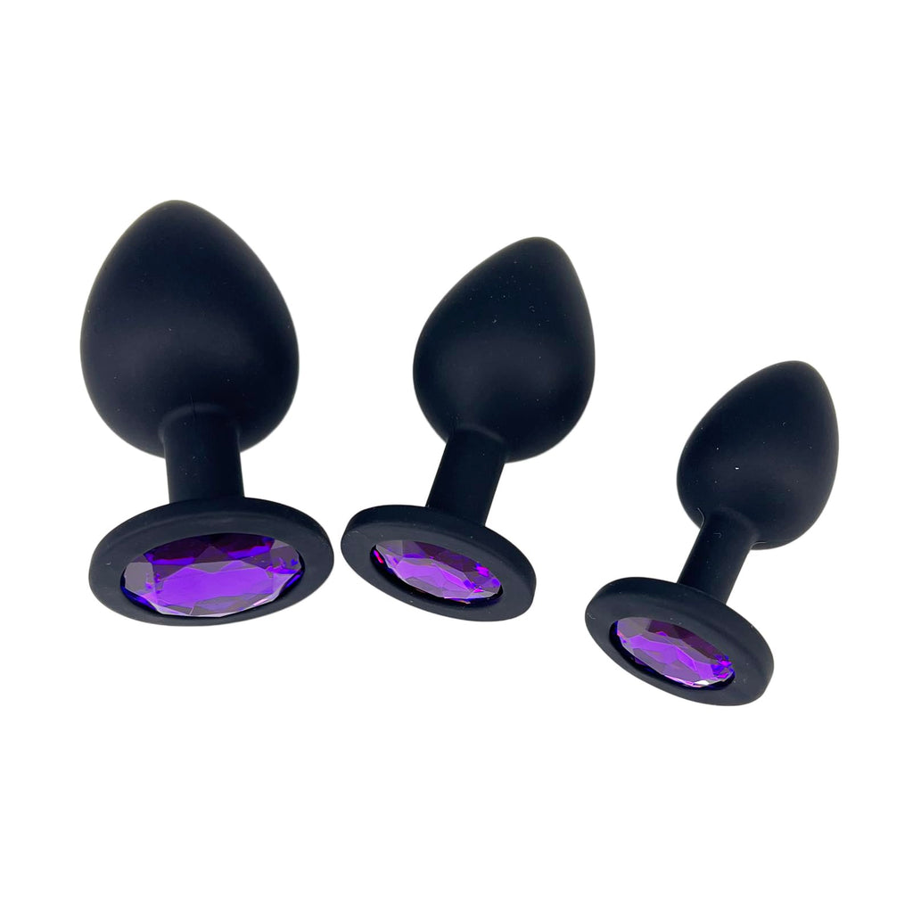 3PCS Silicone Jeweled Anal Butt Plug Training Set, Black