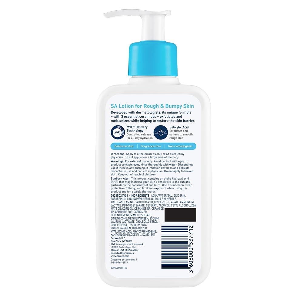 CeraVe Salicylic Acid Lotion, Body Lotion for Rough & Bumpy Skin, 8oz | Skin Care, Smooths Rough Skin with Vitamin D, Hyaluronic Acid and Lactic Acid In A Fragrance Free, Allergy Tested Formula