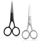 2PCS Small Grooming Scissors for Men and Women, Facial Hair Trimming Scissors with Straight & Rounded Safety Tips for Eyebrows, Nose Hair, Beard, Mustache, Eyelashes, and Ear Hair - Silver & Black