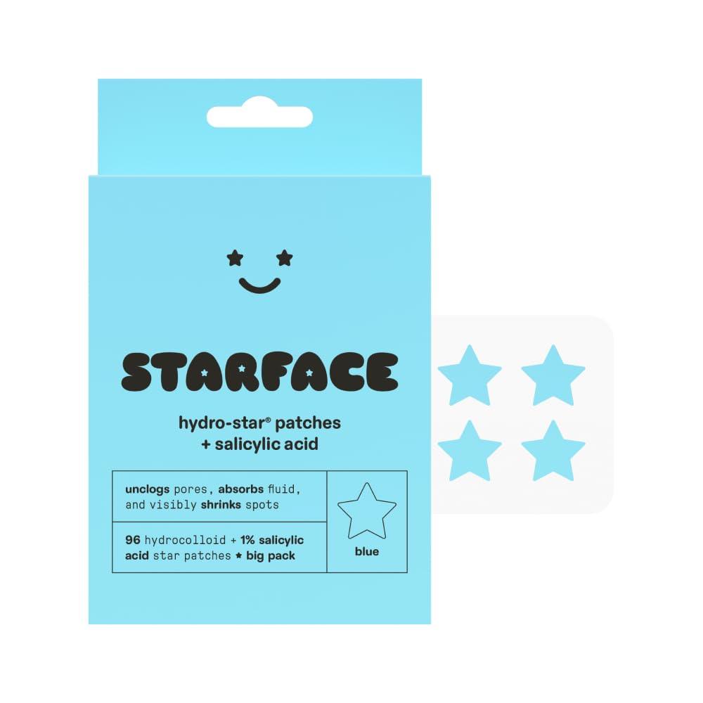 Buy now Starface Party Pack BIG PACK Hydro-Stars, Colorful Hydrocolloid Pimple Patches, Absorb Fluid and Reduce Redness, Cute Star Shape (96 Count) Regular Blue Salicylic Acid Stars at indiglob india